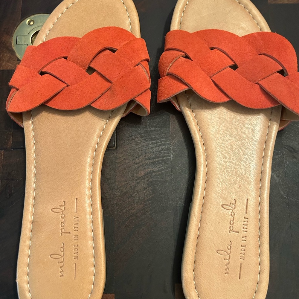 Mila Paoli Vibrant Orange Braided Sandals